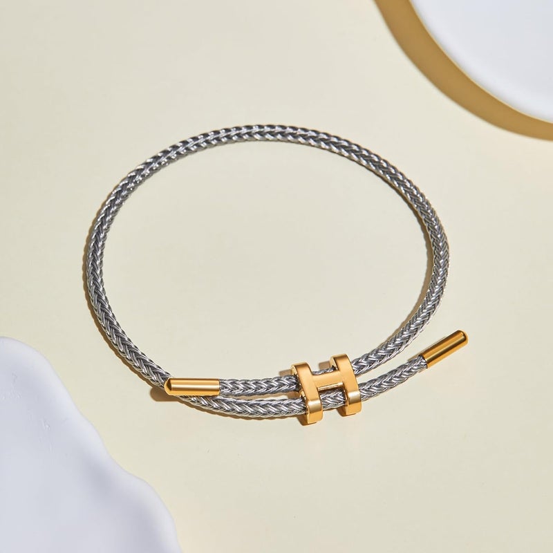 AIMADE Store Bracelets for Women Adjustable Charm Bracelet, 18k Gold-plated Buckle Design Titanium Steel Wire Rope Women's Gift Jewelry - Image 3